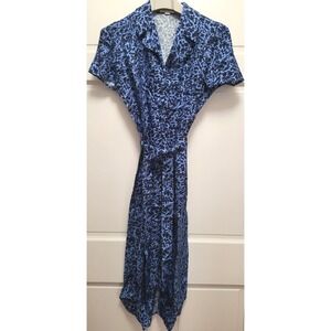 Liyan McAteer Women's Viscose Silk Button-up Midi Dress - Blue Floral - Sz 4
